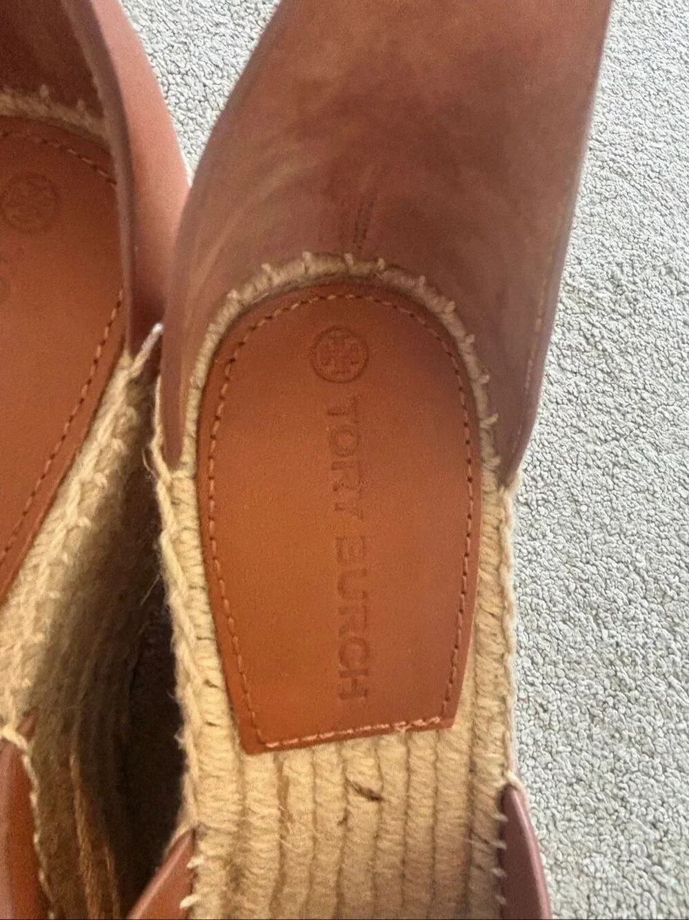 NWOB Tory Burch Brown Leather Espadrille Platform Wedge Sandals, Sz 6, $295